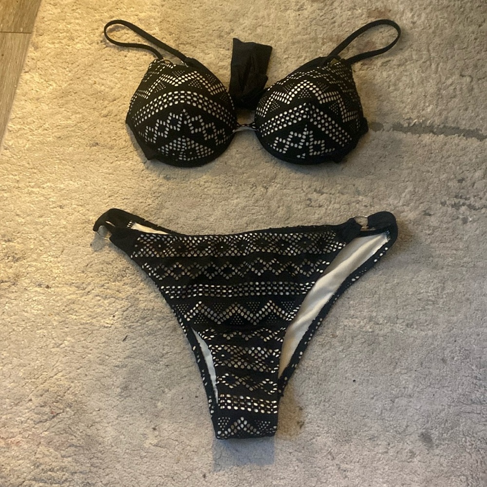Black Pattern Shein Padded Bikini